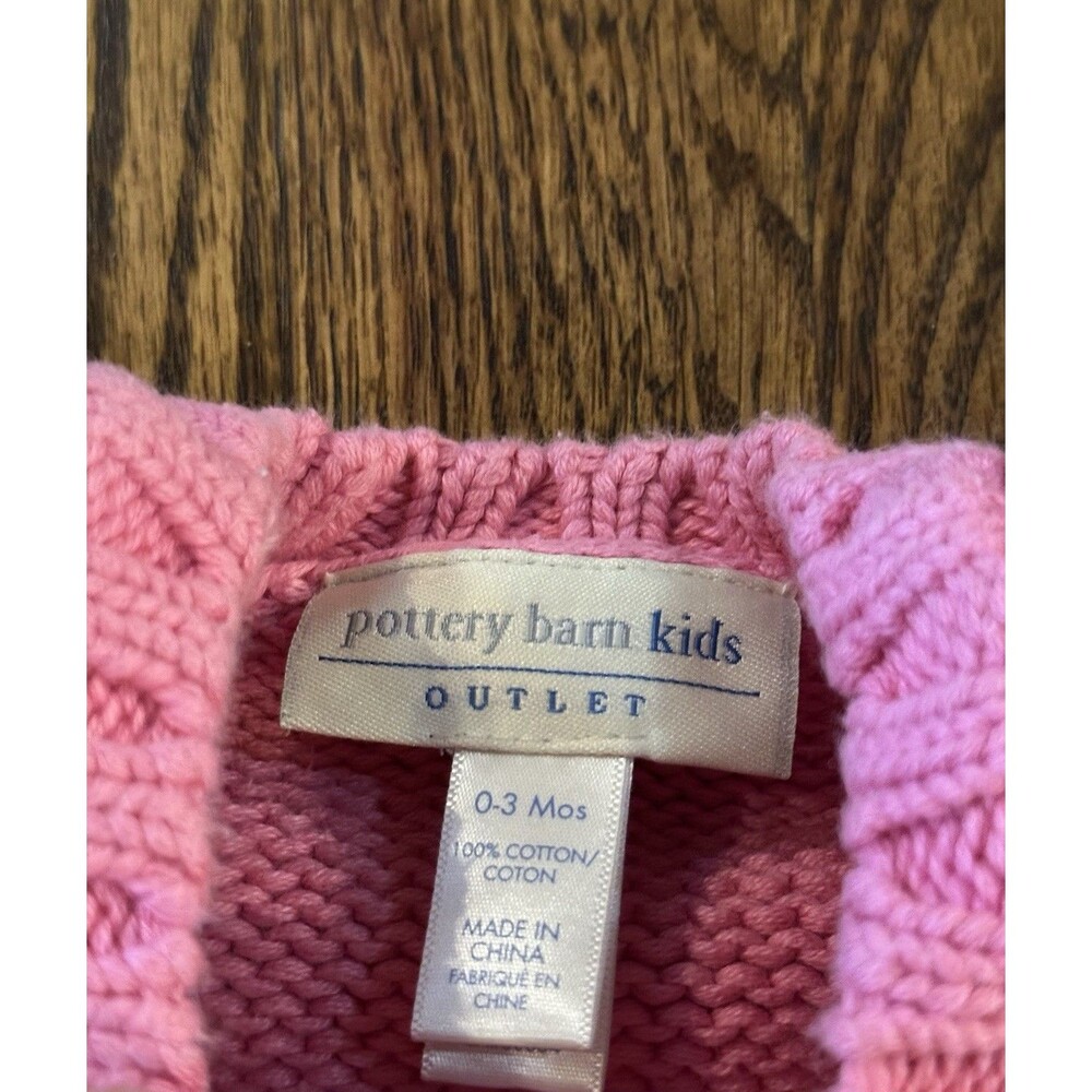Pottery Barn Kids Outlet Cotton Cable Knit Pink Cardigan Sweater 0-3 mth Holiday - Picture 2 of 7